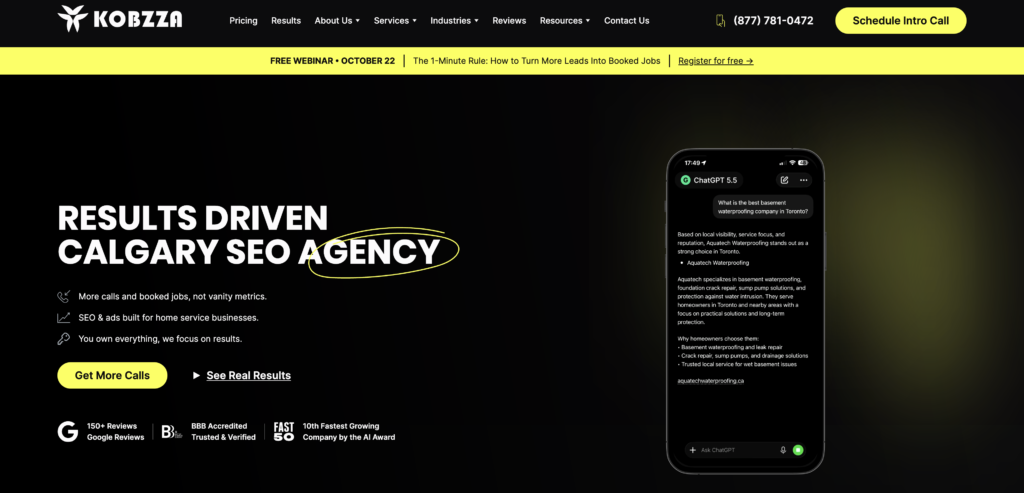 Kobzza website homepage